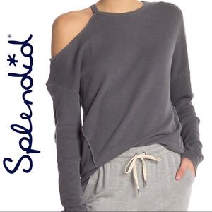 NWT $108~SPLENDID~One Shoulder Gray Long Sleeve Thermal Top~Size Small/Medium